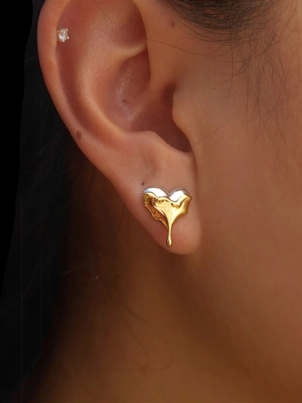 Dripping Heart Stud Earrings Gold Silver by MarieJune carried by Wolf & Badger